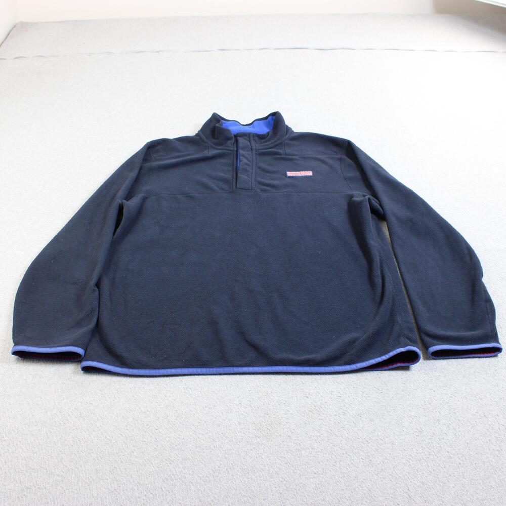 Vineyard Vines Fleece Pullover Men Large Blue 1/4 Zip Sweater Snaps Heritage